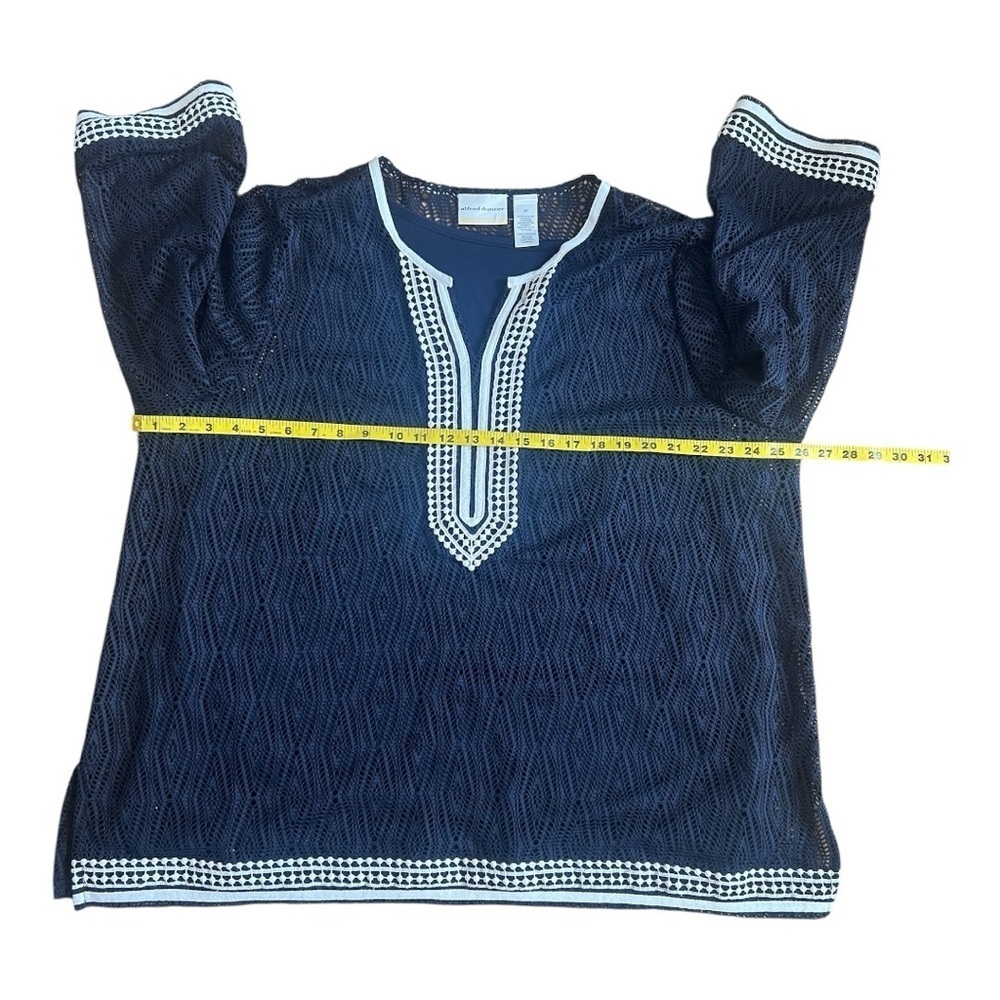 Alfred Dunner Diamond Texture Overlay Navy Top Size 2X Women - Picture 5 of 8